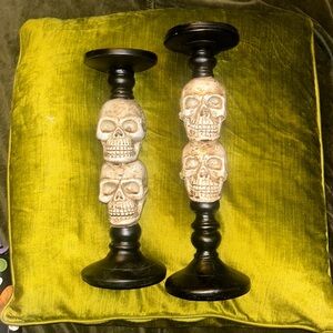 Set of 2 Skull Candle Holders (New)
